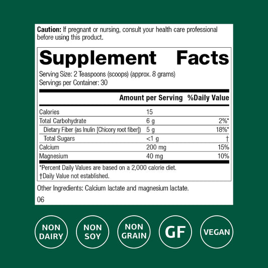 Standard Process Prebiotic Inulin label close-up for immune-support and digestive balance potential.