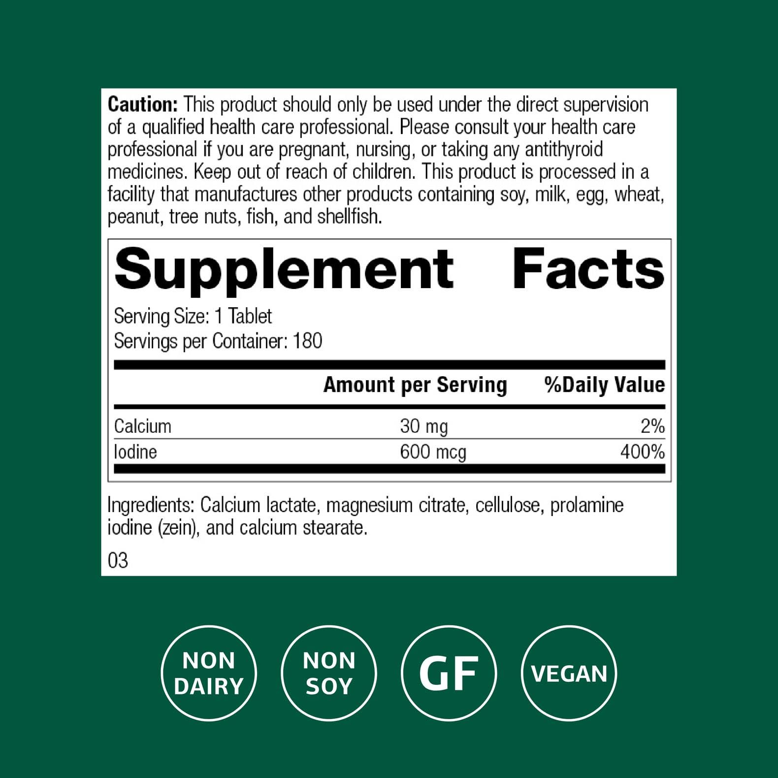 Prolamine Iodine tablets close-up showing smooth tablets ready for daily use