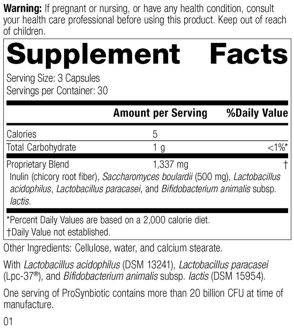 Standard Process ProSynbiotic label close-up with ingredient highlights for gut support.
