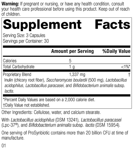 Standard Process ProSynbiotic label close-up with ingredient highlights for gut support.
