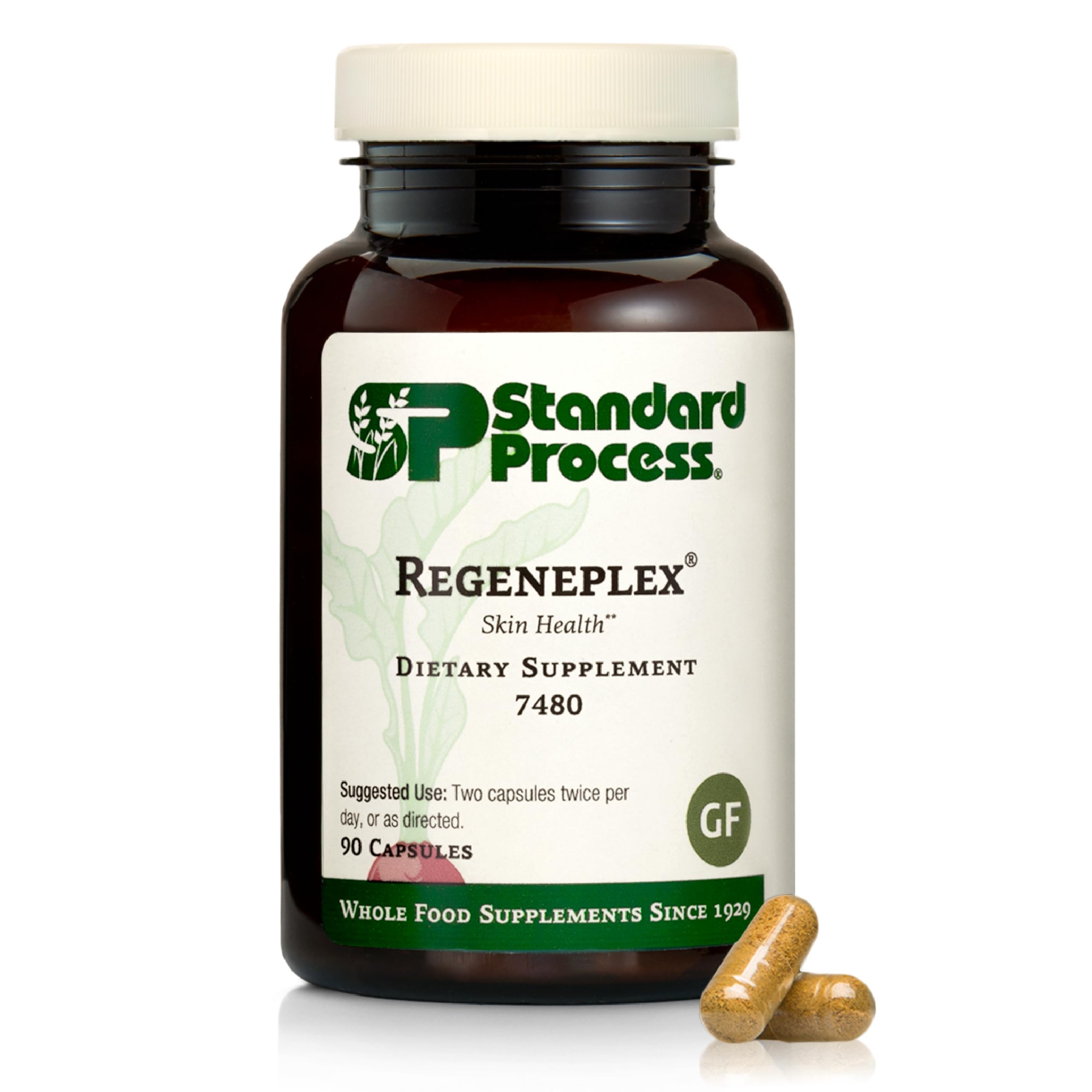 Standard Process Regeneplex bottle with capsules for skin health support.