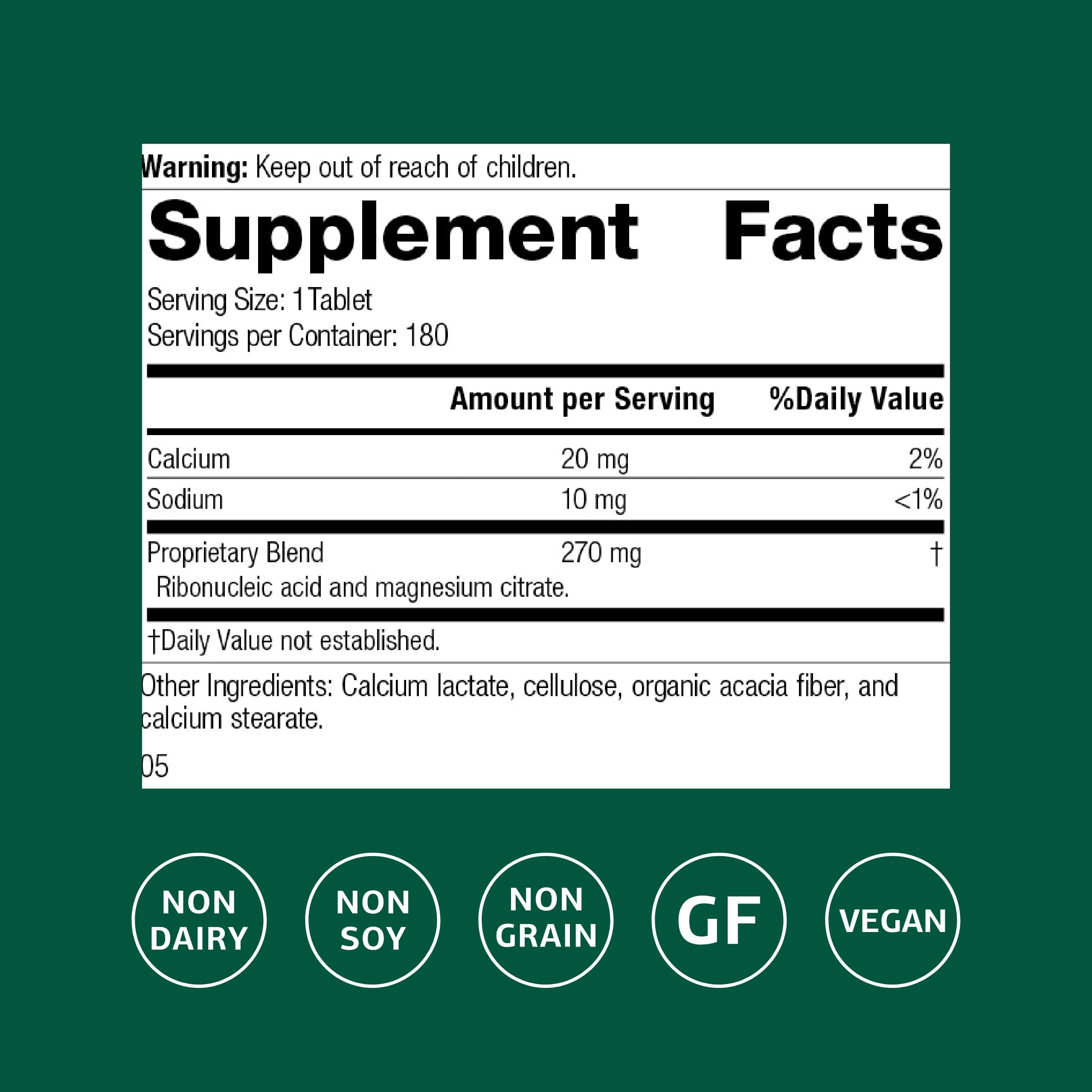 Standard Process RNA bottle label close-up highlights vegan and gluten-free features.