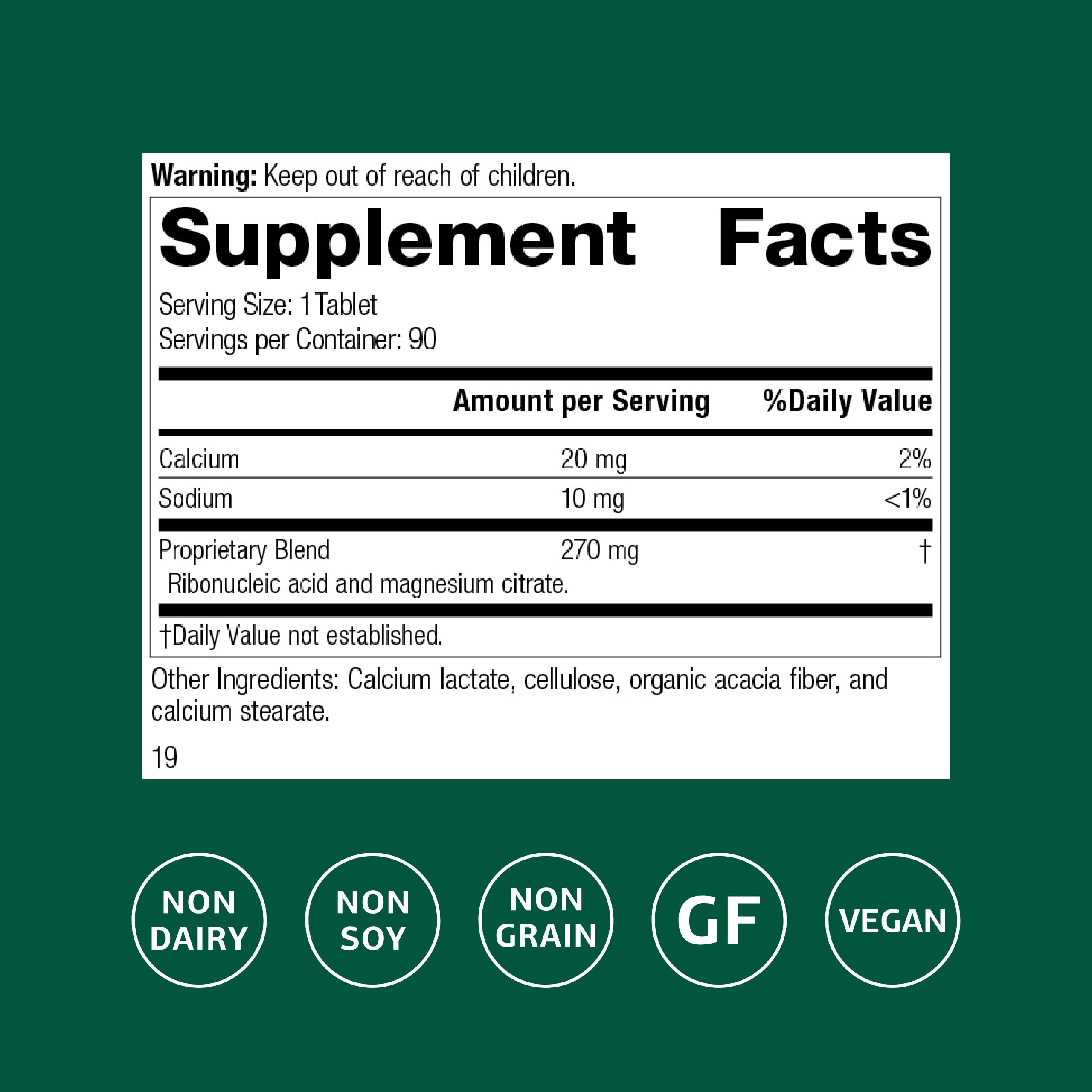 Standard Process RNA yeast-derived ingredients showcased on label, supporting natural cellular nutrition