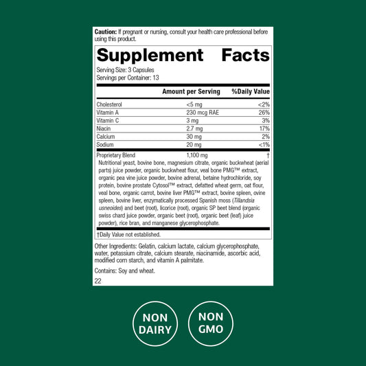 Standard Process Rumaplex capsules close-up ready for daily liver support.