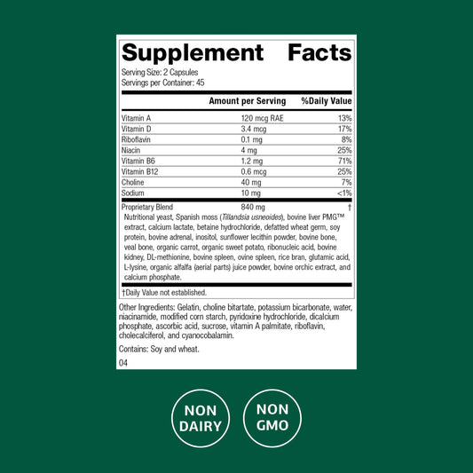 Senaplex capsules close-up highlighting niacin, B6 and B12 nutrients