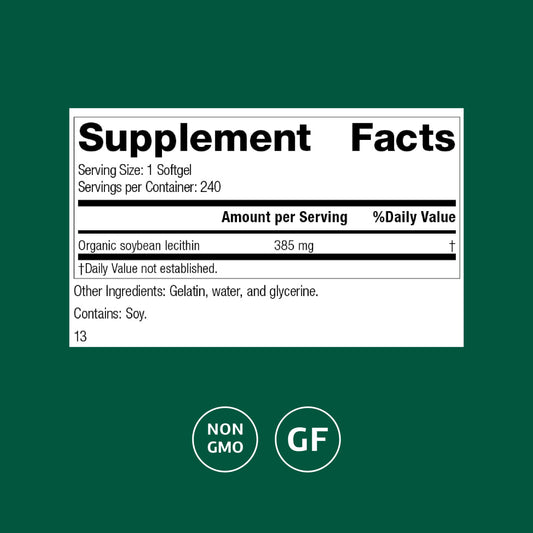 Standard Process Soybean Lecithin bottle closeup highlights gluten-free, whole-food nutrition