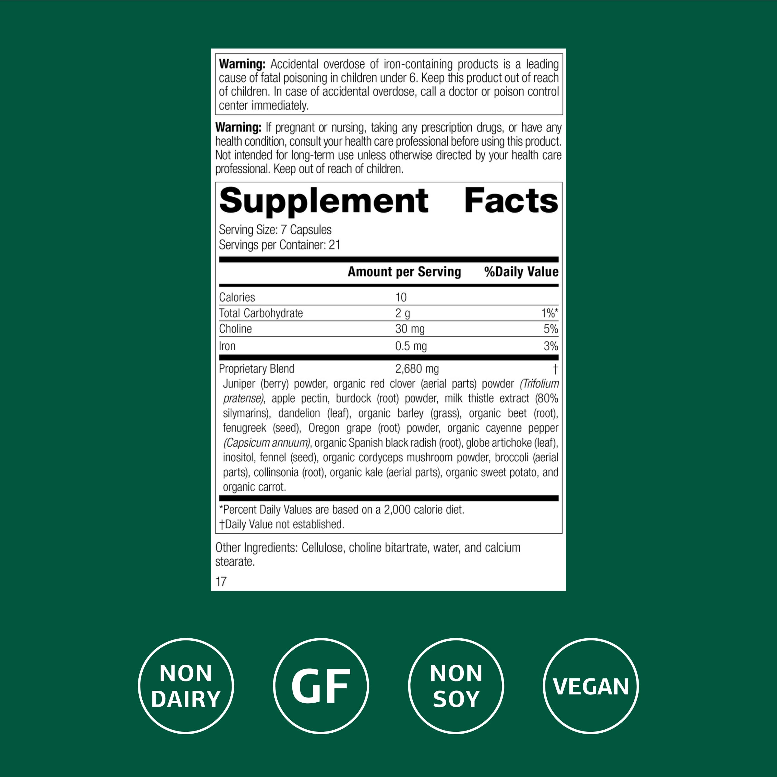 SP Cleanse bottle side view with capsules and label details for digestive support