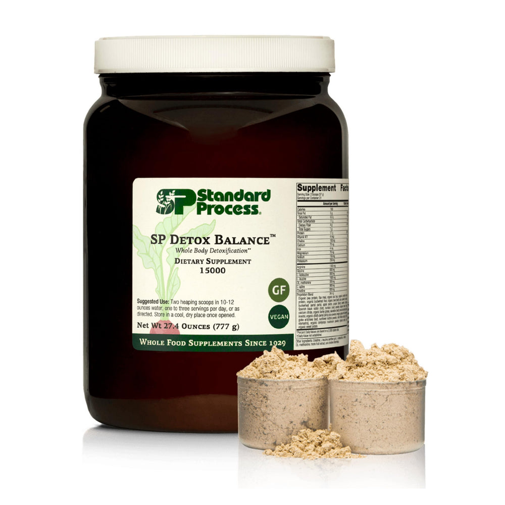 Standard Process SP Detox Balance bottle showing vegan, gluten-free detox support