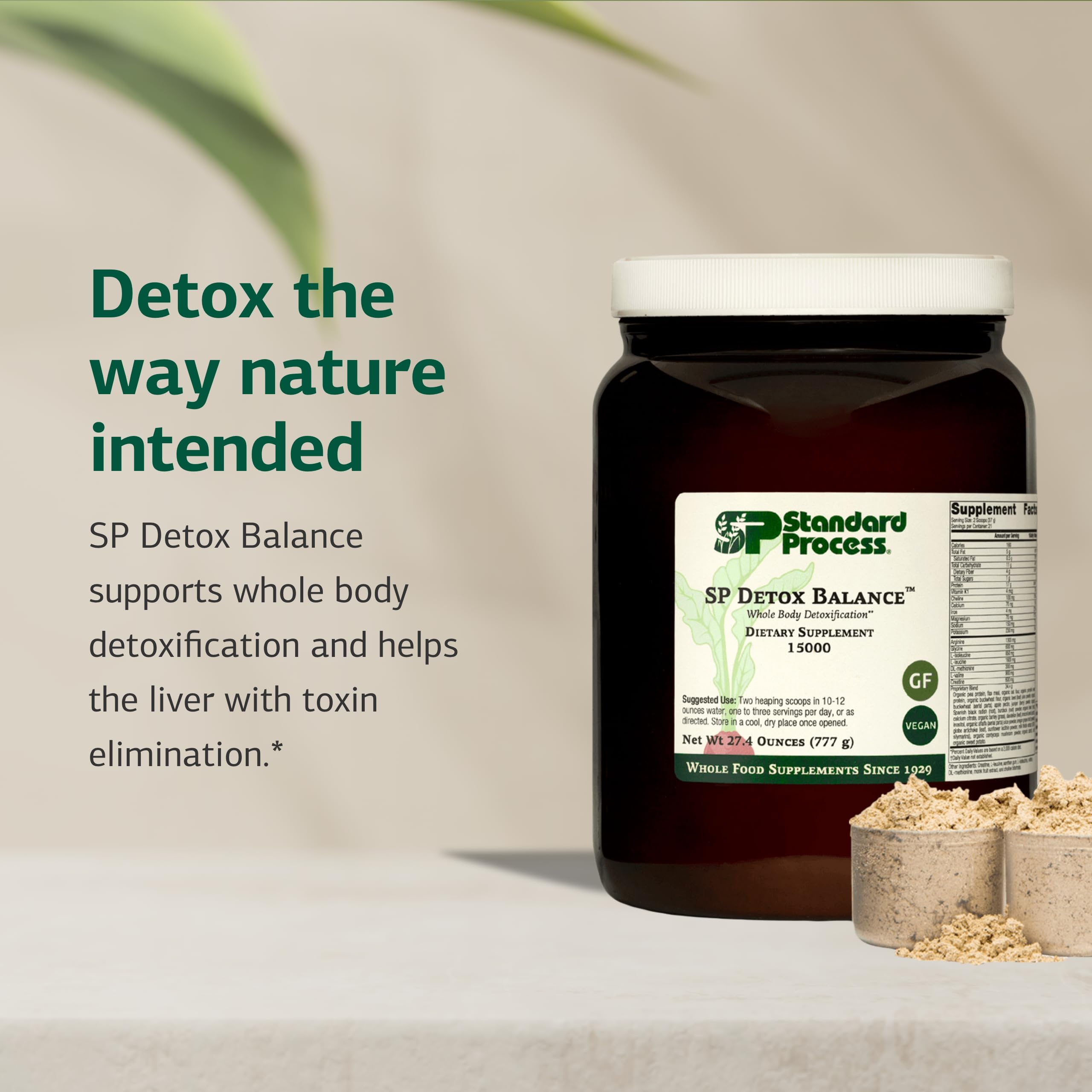 SP Detox Balance ingredients list highlights pea protein and iron