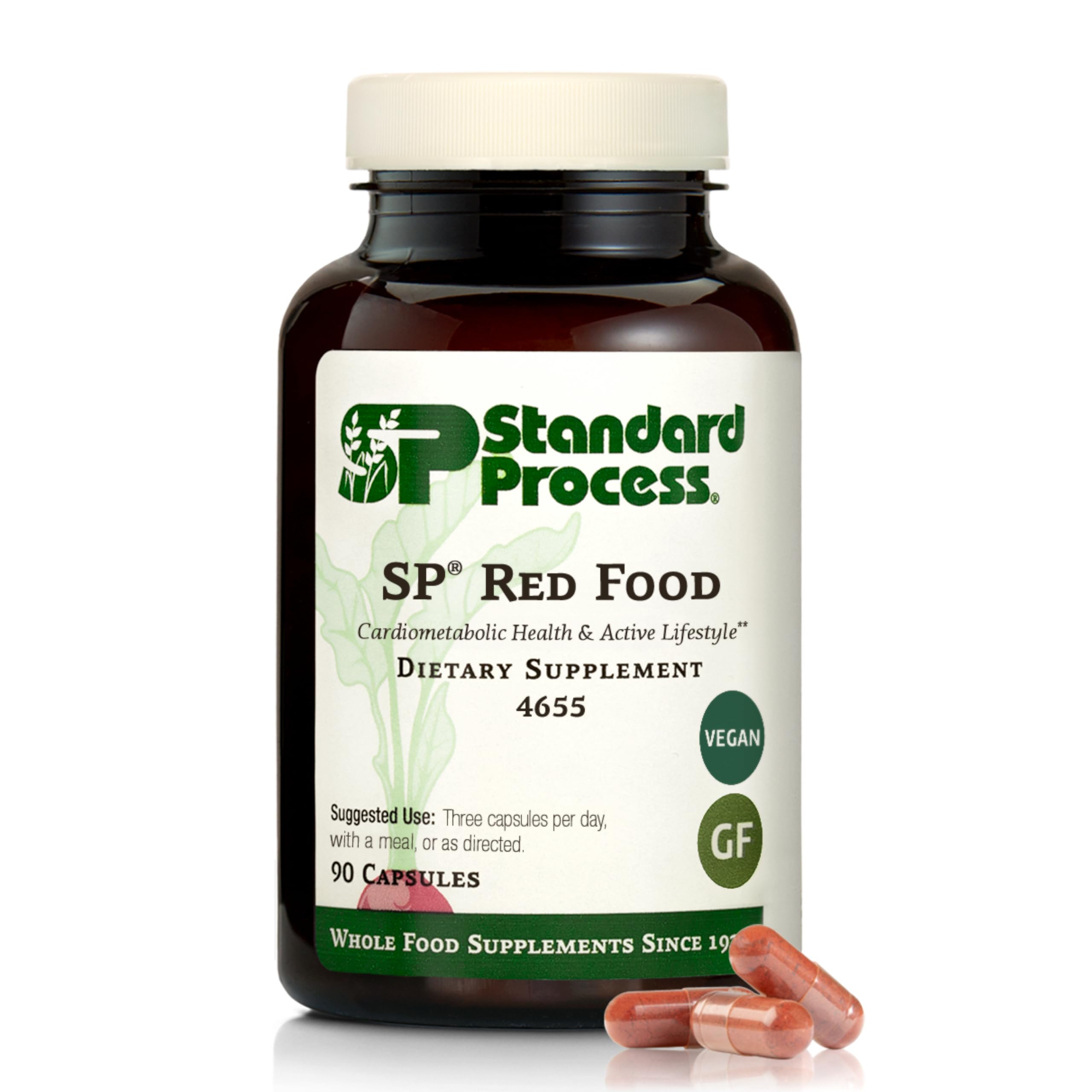Standard Process SP Red Food bottle front showing vegan capsules for circulation support.