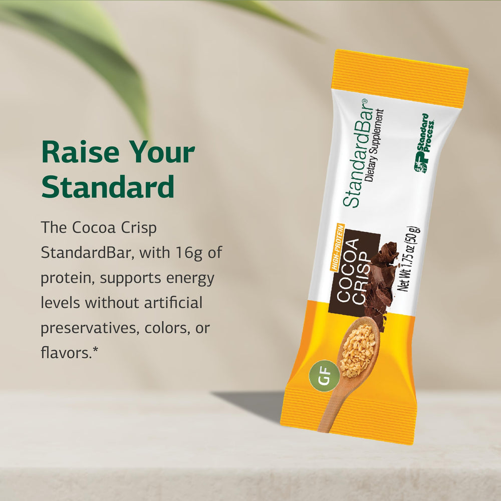 Standard Process StandardBar Cocoa Crisp ingredients highlight whole-food base.