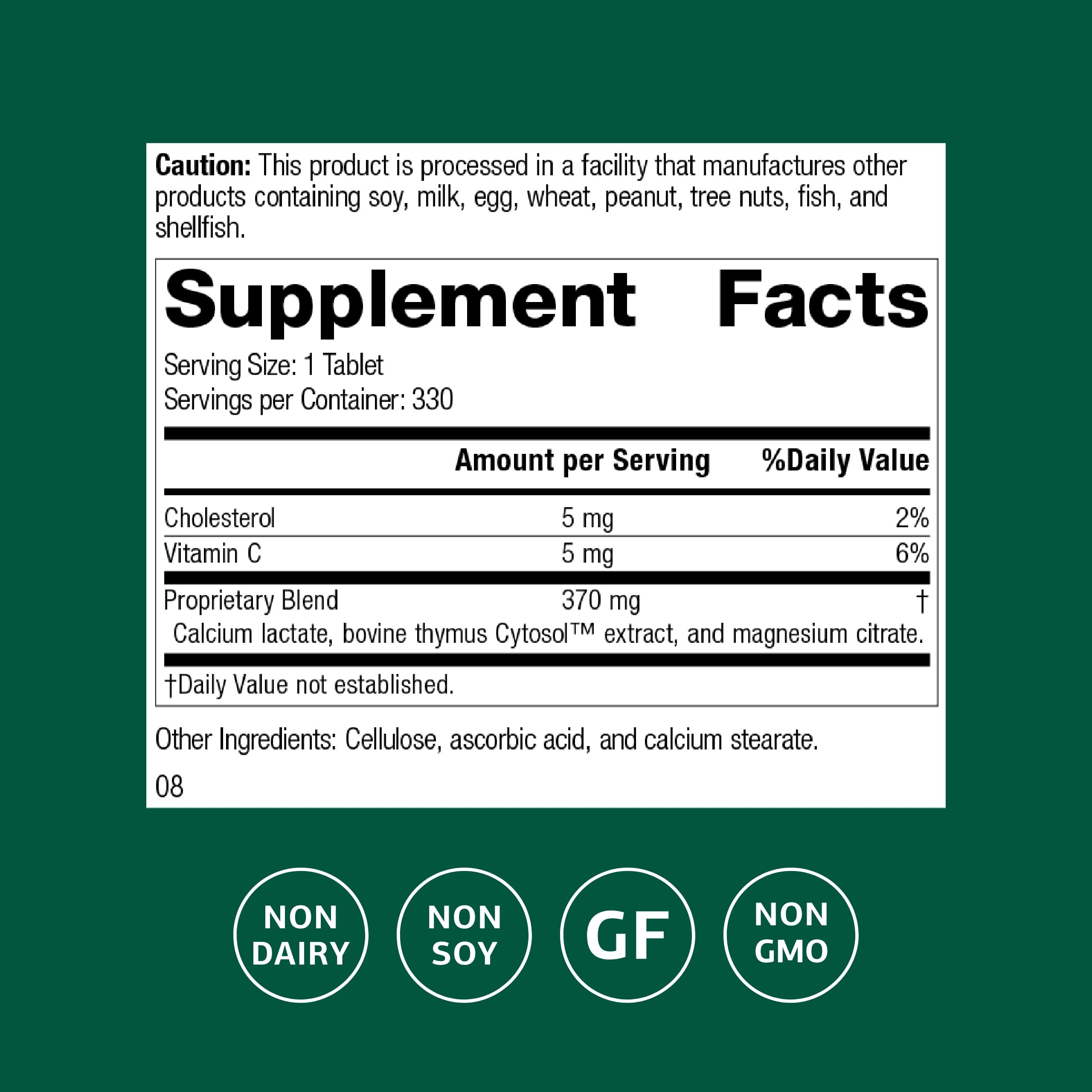 Standard Process Thymex bottle label close-up showing Cytosol extract ingredients.