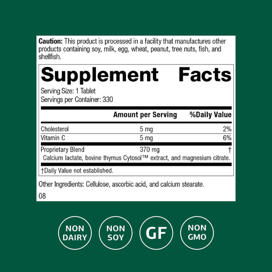 Standard Process Thymex bottle label close-up showing Cytosol extract ingredients.