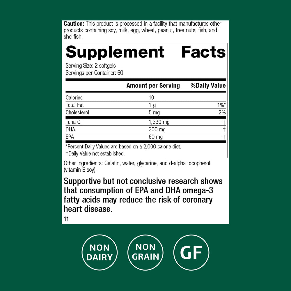 Close-up of Standard Process tuna omega-3 softgels for daily dosing