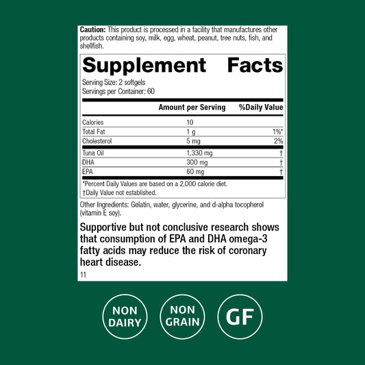 Close-up of Standard Process tuna omega-3 softgels for daily dosing