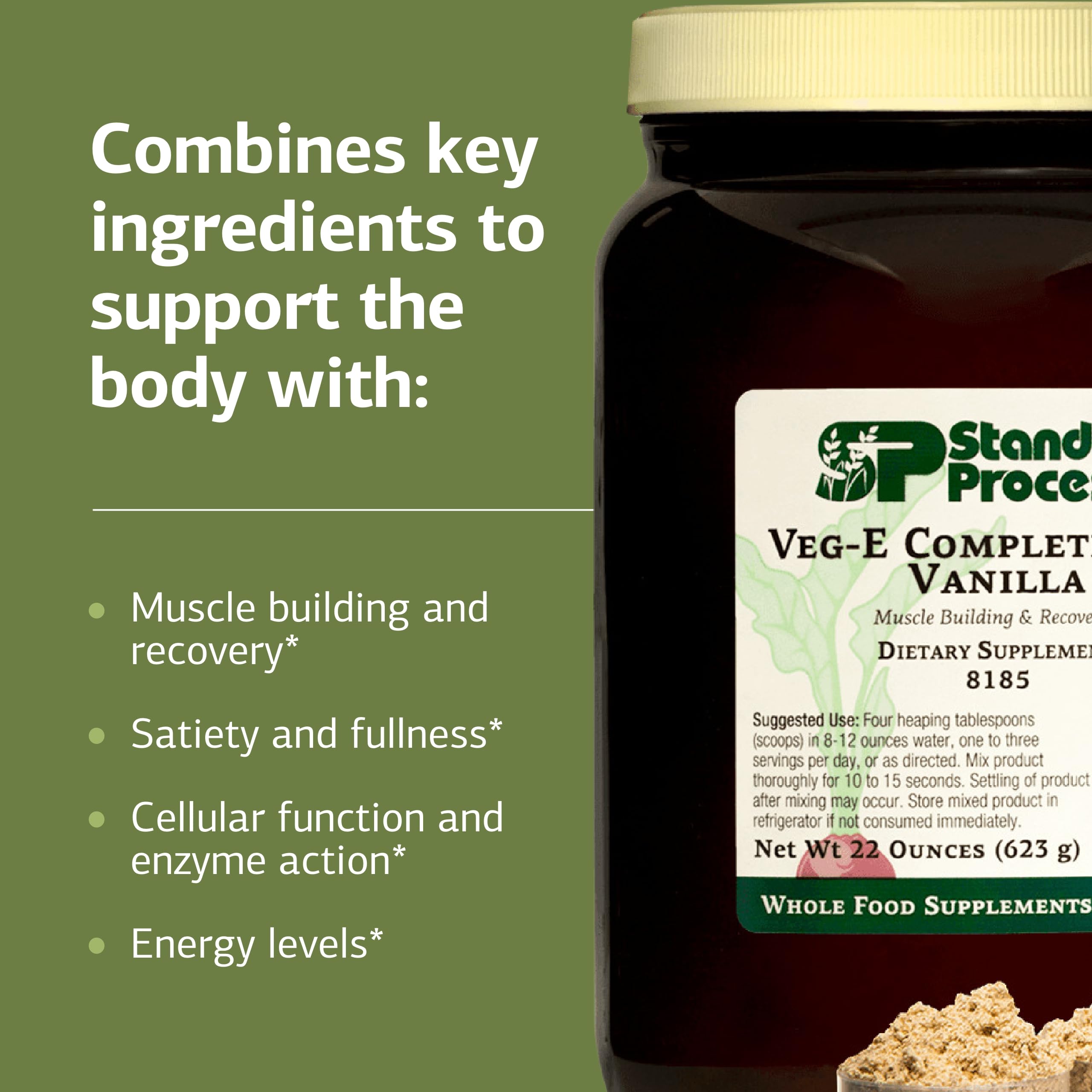Standard Process Veg-E Complete Pro blend of organic proteins with peas, pumpkin, and sesame.