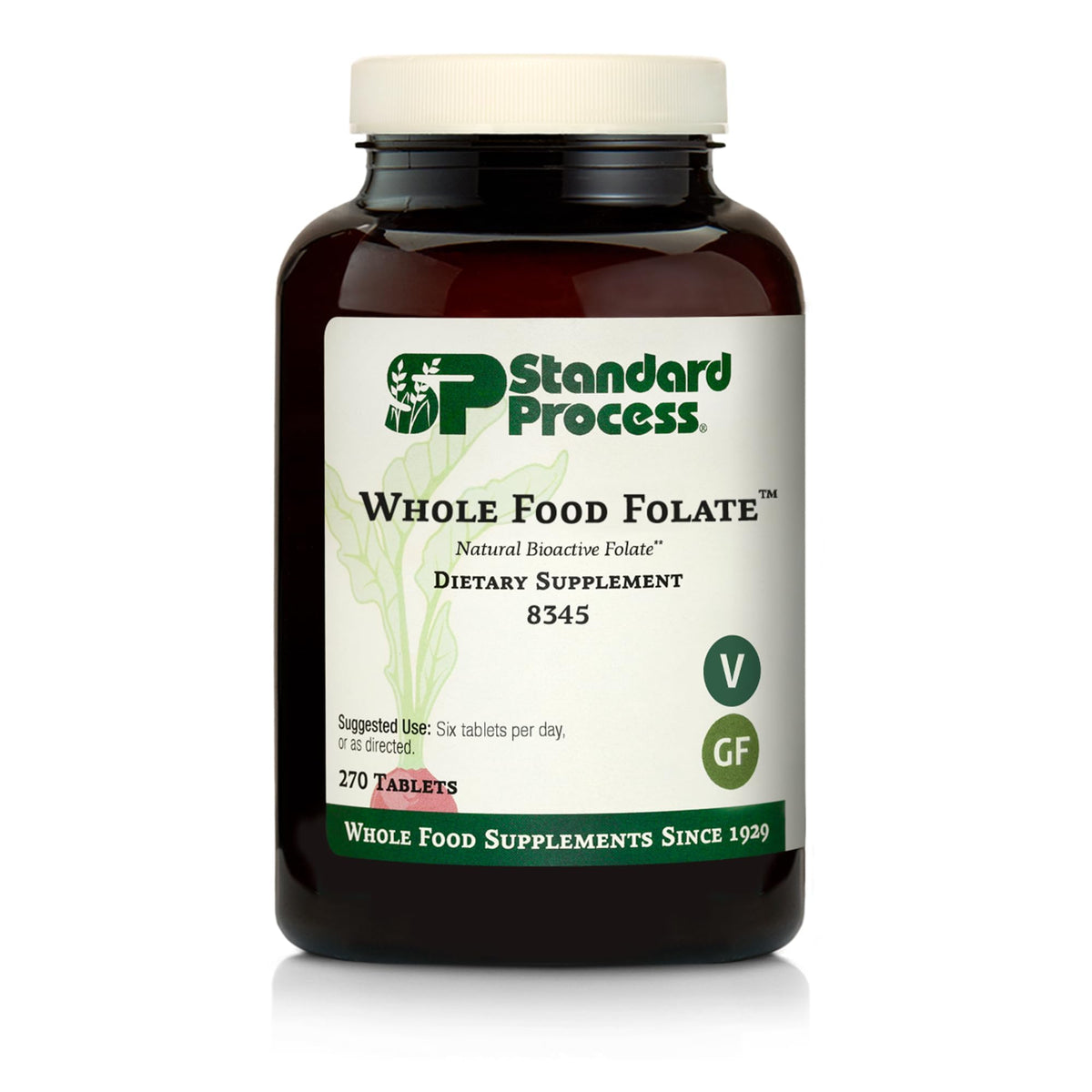 Standard Process Whole Food Folate bottle with capsules for cellular health
