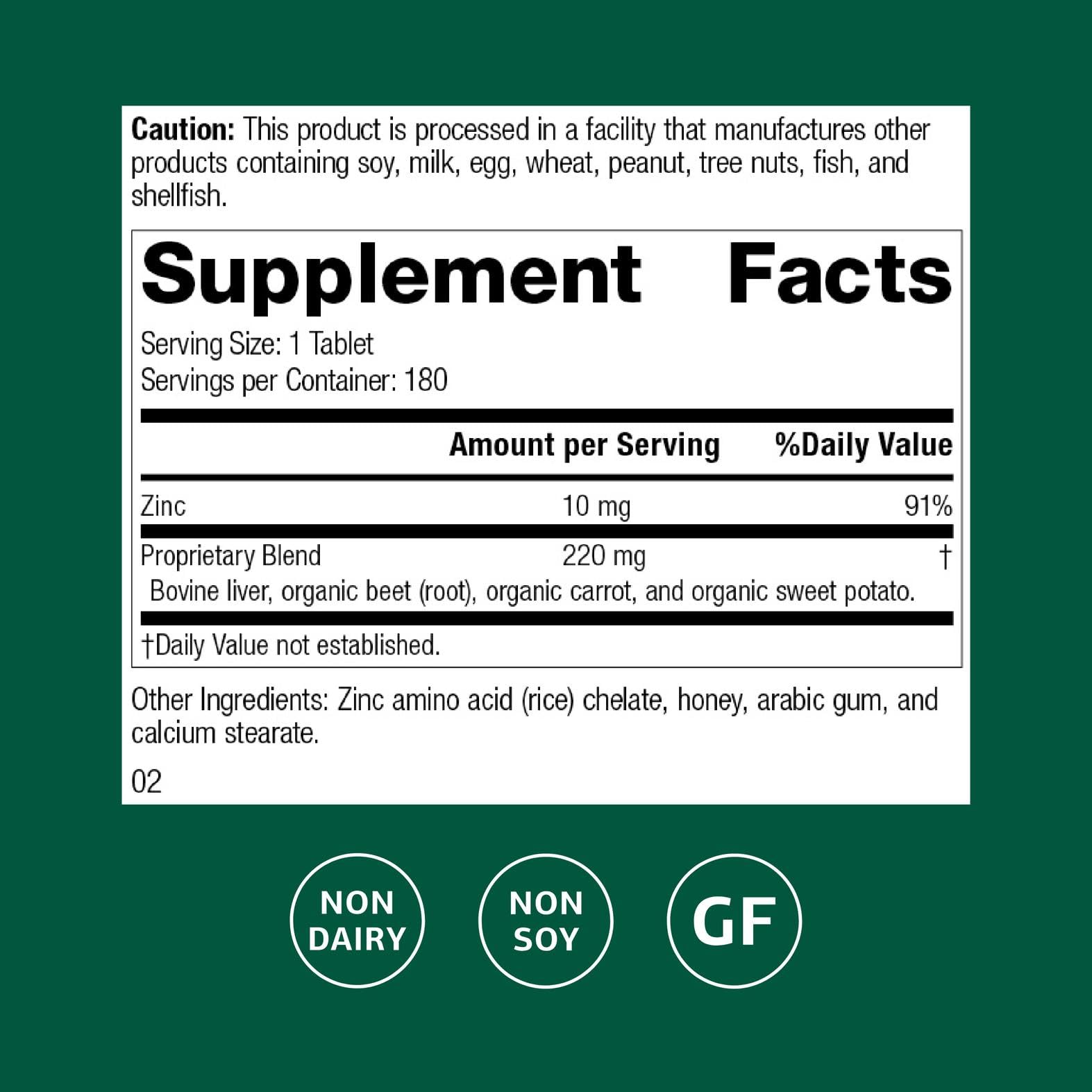 Standard Process Zinc Chelate bottle back detailing ingredients and immune-support messaging.