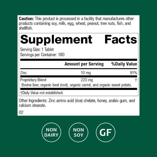 Standard Process Zinc Chelate bottle back detailing ingredients and immune-support messaging.