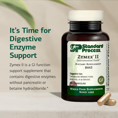 Standard Process Zymex II bottle open with capsules visible for digestive enzyme aid