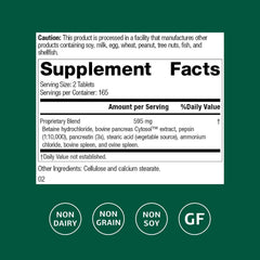 Zypan with pancreatin, pepsin, and HCl aiding digestion in the stomach.