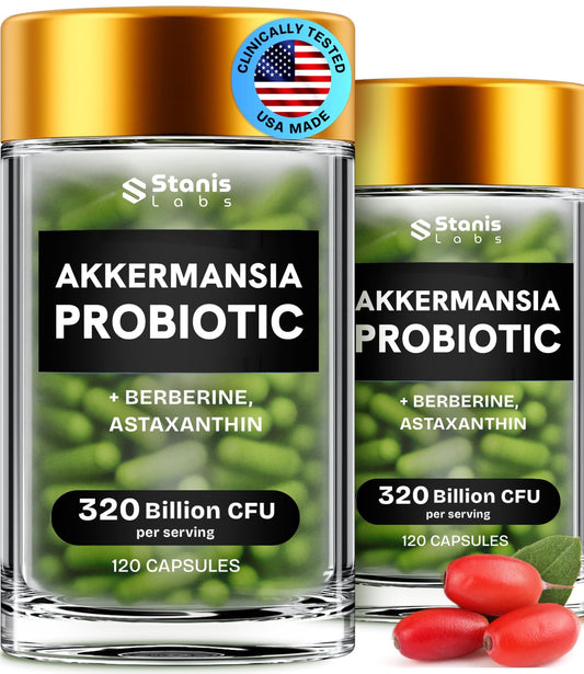 Stanis Labs Akkermansia bottle front view promoting gut health