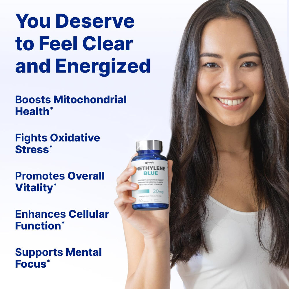 Stanis Labs bottle close-up highlighting high-purity USP-grade methylene blue for cognition