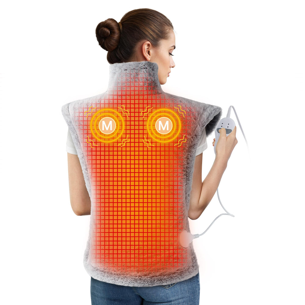 StarBEDIA massaging heating pad shows XXL neck-shoulders-back coverage for full coverage comfort.