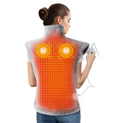 StarBEDIA massaging heating pad shows XXL neck-shoulders-back coverage for full coverage comfort.