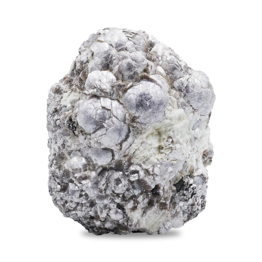 Starborn Coconut Lepidolite Crystal close-up reveals silver-lilac color and curved layers.