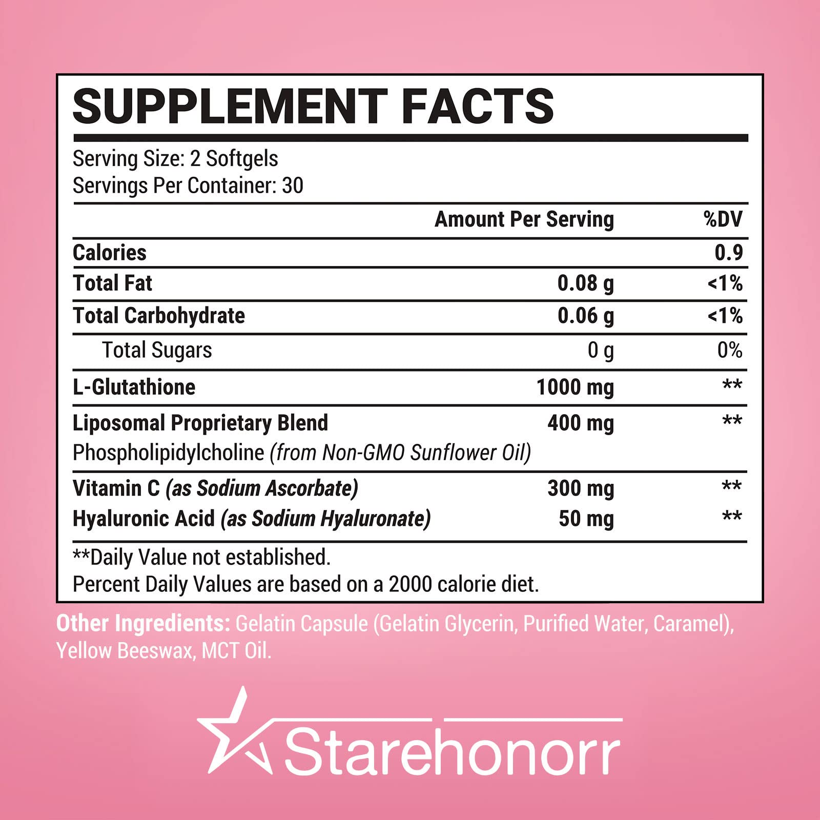 Starehonorr Liposomal Glutathione Softgels bottle pour demonstrates convenient dosing for consistent routines.