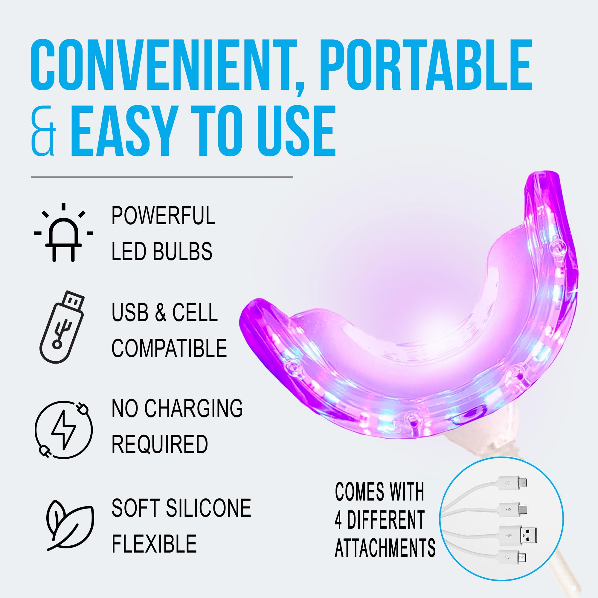 Starlite Smile adapters include USB-C, USB, and Lightning for easy powering.