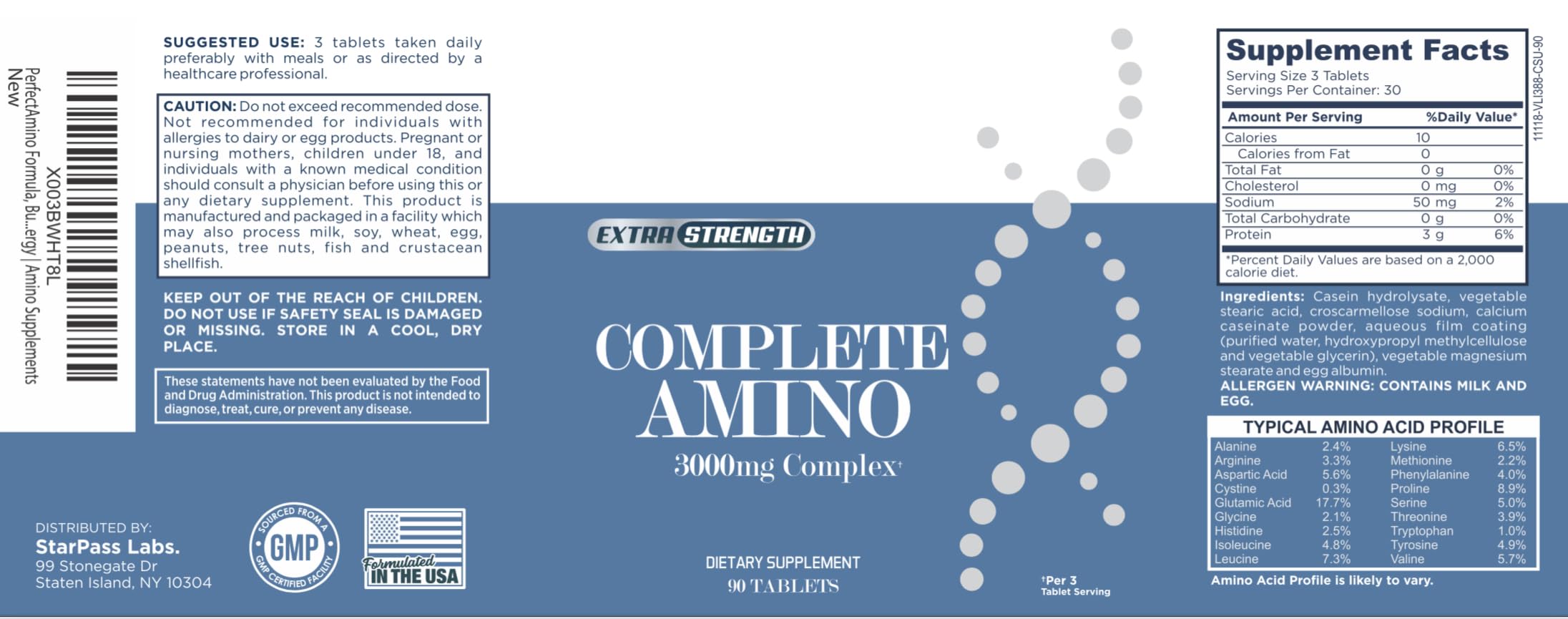 StarPass Labs Complete Amino bottle label shows ingredients for informed supplementation