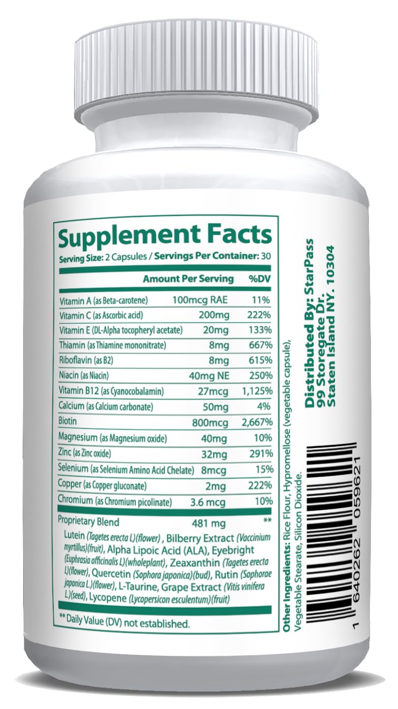 Close view of StarPass Labs Pure Eye Health capsules inside the bottle