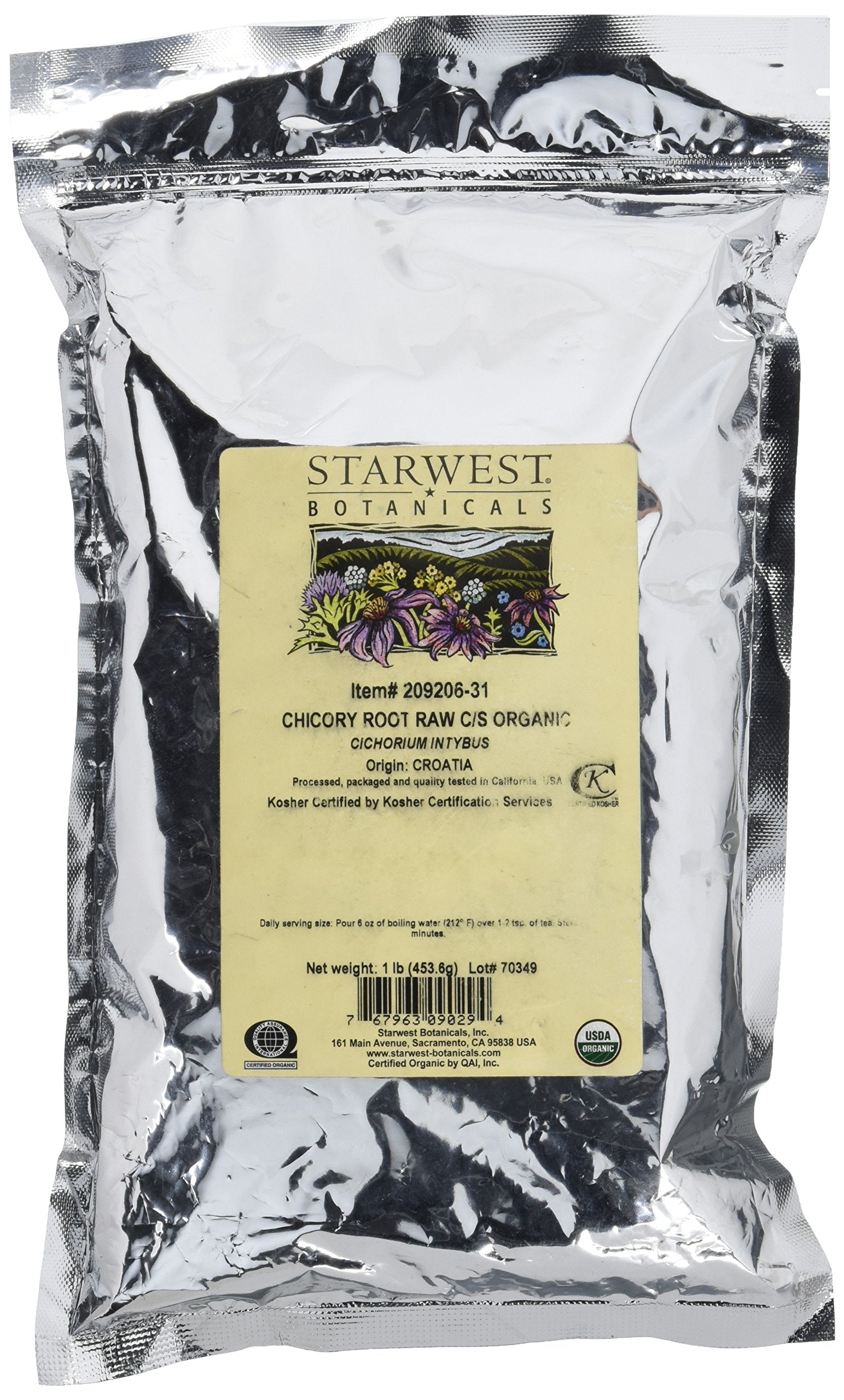Starwest Botanicals Chicory Root Raw bag — organic, cut and sifted for blends.