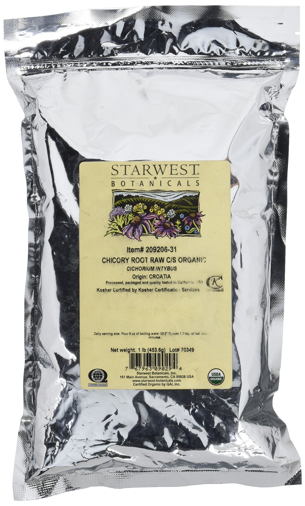 Starwest Botanicals Chicory Root Raw bag — organic, cut and sifted for blends.