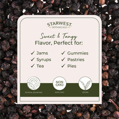 Starwest Botanicals dried elderberries ready to steep in a comforting tea.