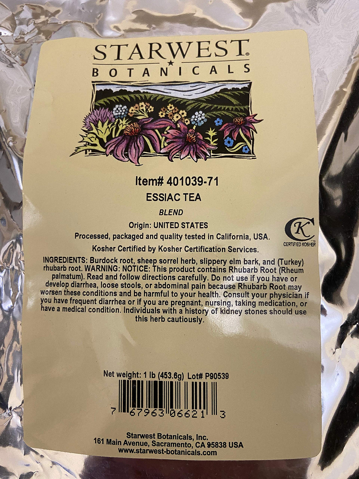 Starwest Botanicals Essiac Tea 1 lb package, ready for convenient home brewing