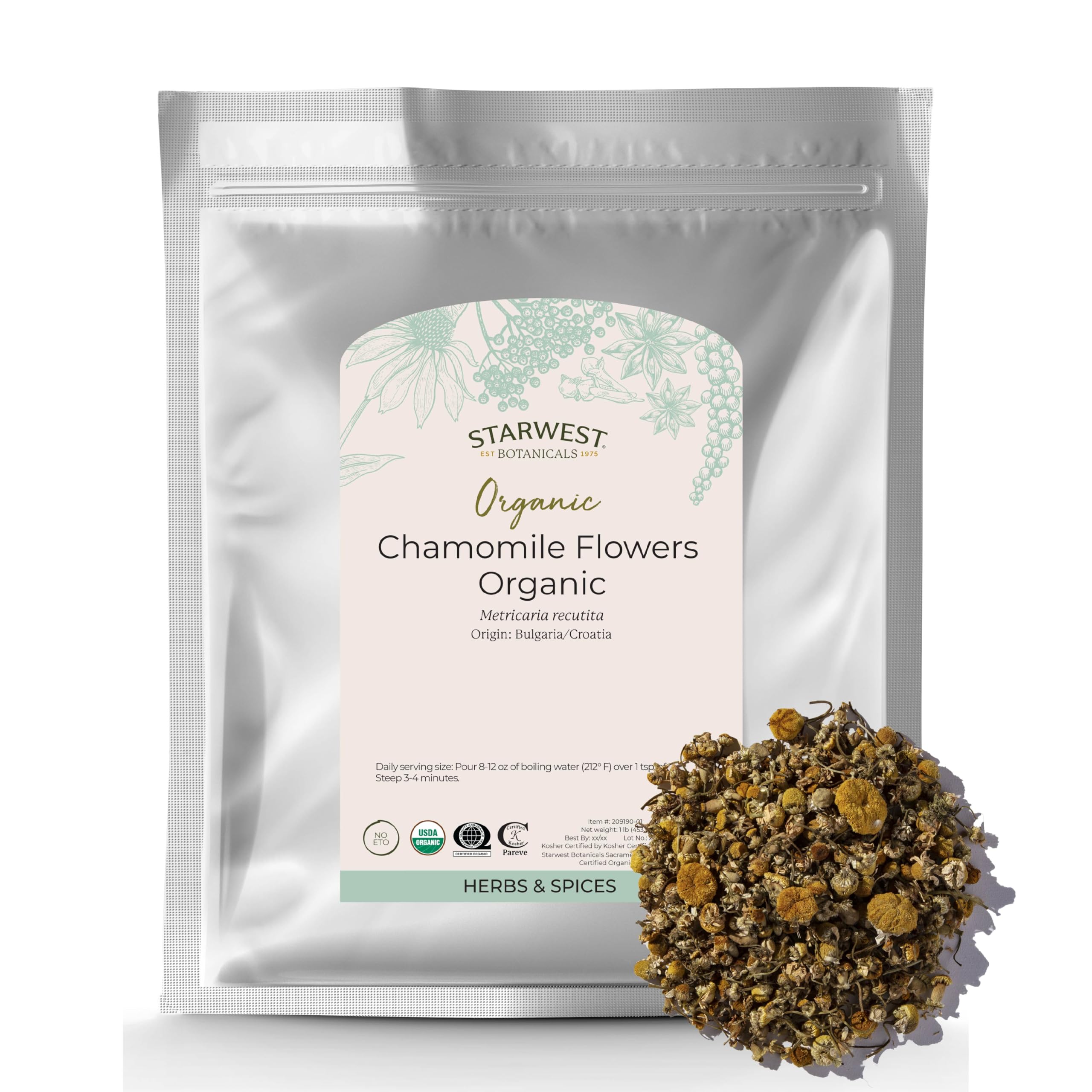 Starwest Botanicals chamomile flowers loose for tea and aromatherapy