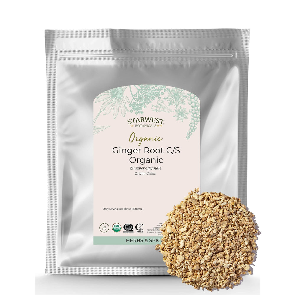 Starwest Botanicals Organic Ginger Root sliced for easy tea and cooking adventures.