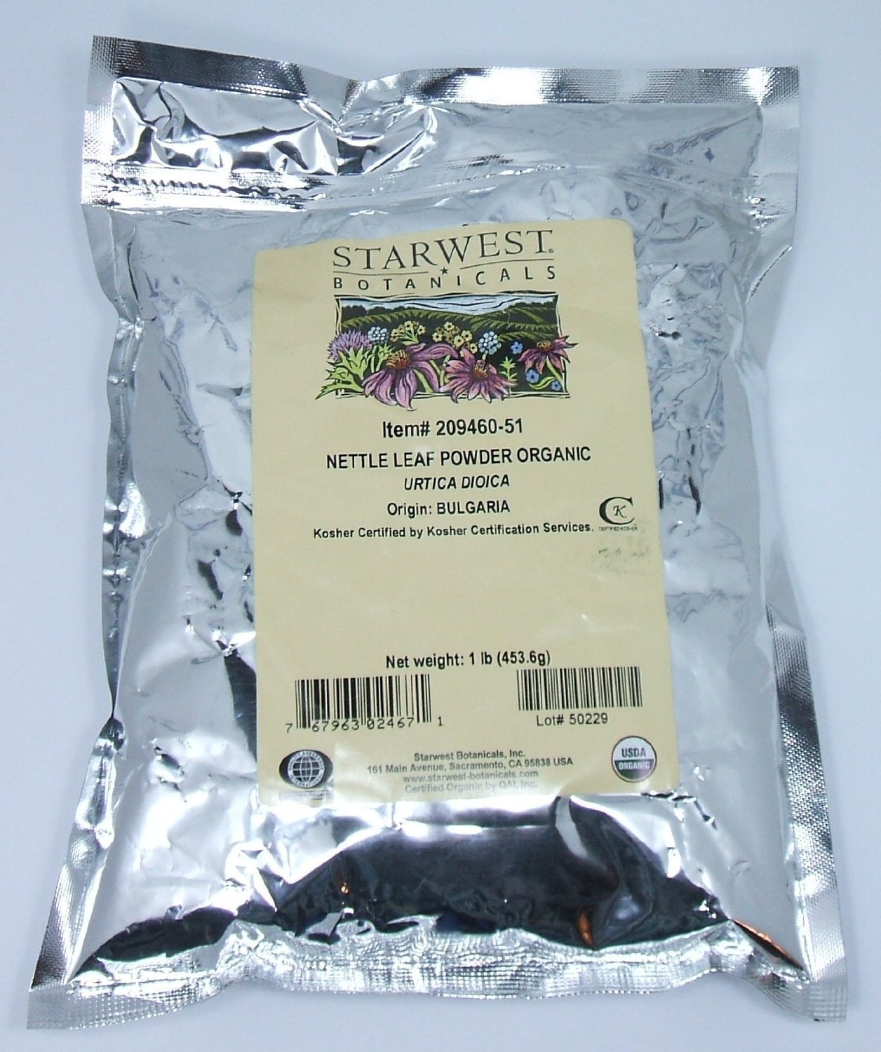 Starwest Botanicals nettle leaf powder 1lb bag close-up texture for blends