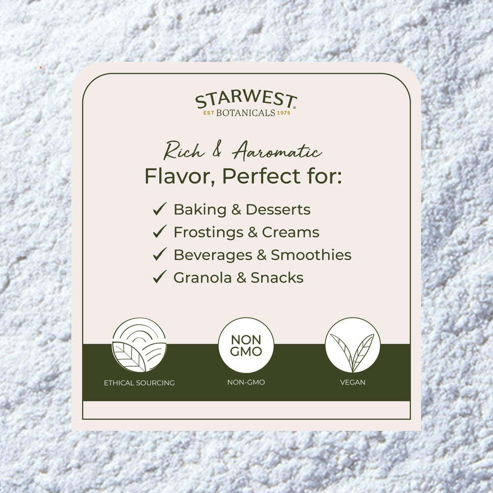 Close-up view of fine vanilla powder with aroma from Starwest Botanicals.