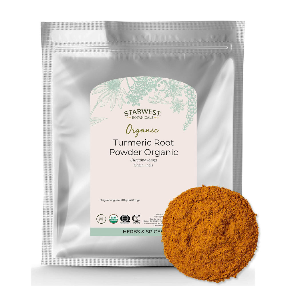 Starwest Botanicals ground turmeric powder bulk bag adds vibrant color to meals.