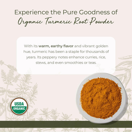 Starwest turmeric measured with spoon, showcasing vibrant powder and versatile cooking use.