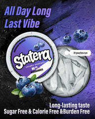 Statera Energy Pouches blueberry can showing portable energy on the go.