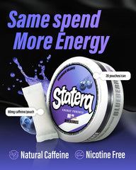 Statera Energy Pouches blueberry flavor close-up highlights aroma.