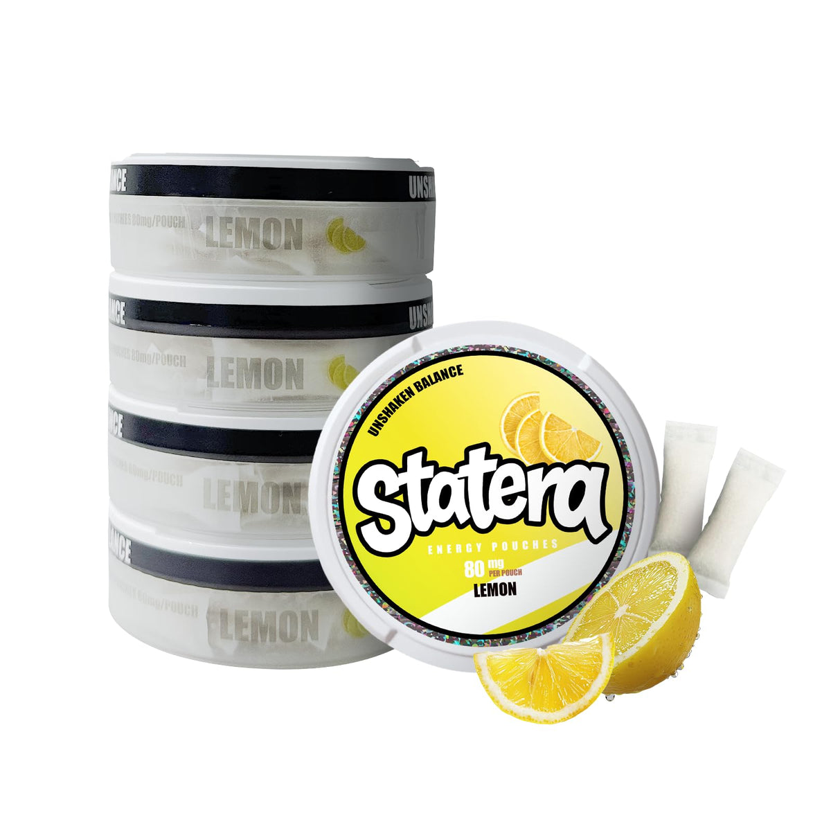 Statera Energy Pouches Lemon can front view for on-the-go energy.