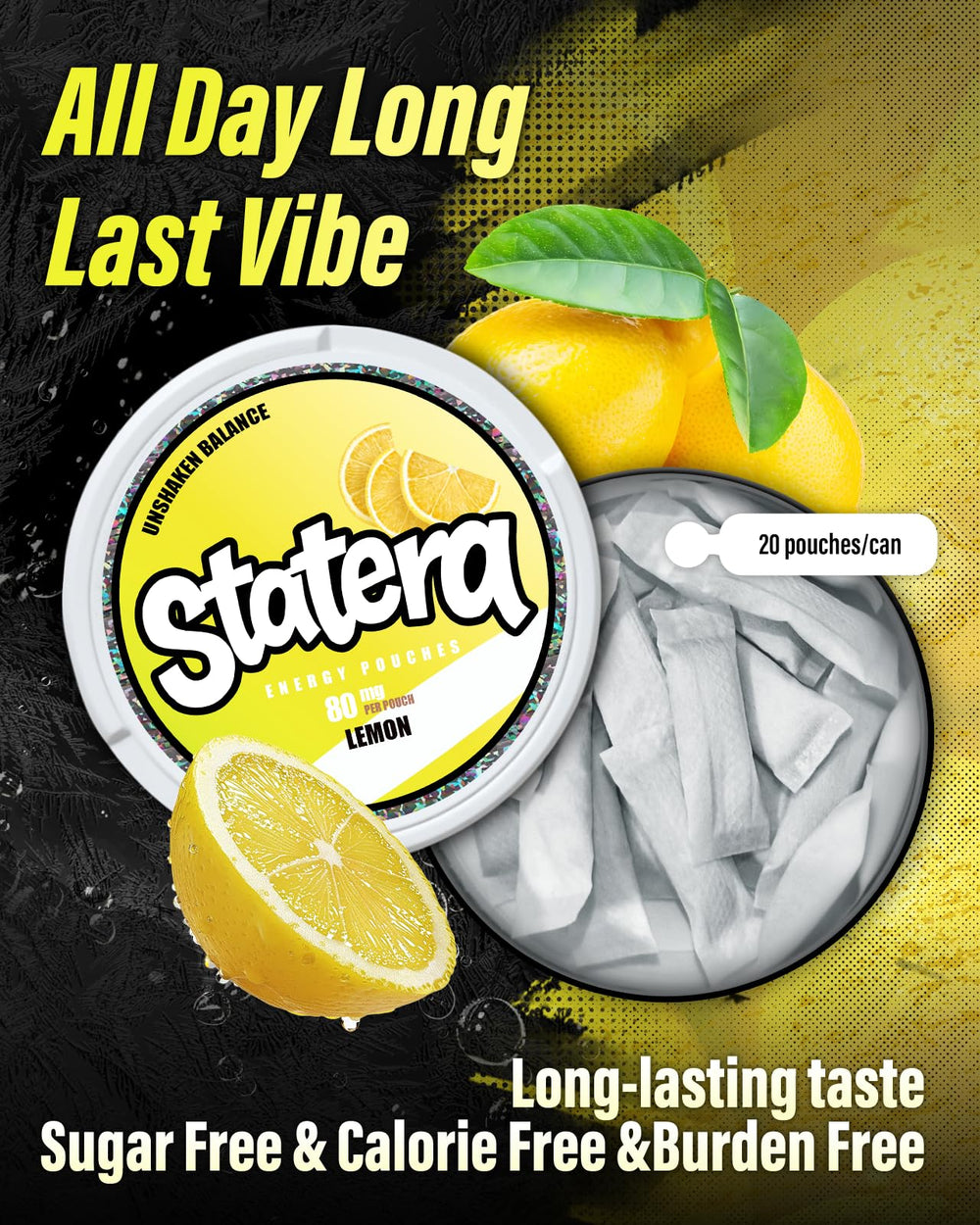 Statera Energy Pouches Lemon in pocket demonstrating discreet energy on the go.