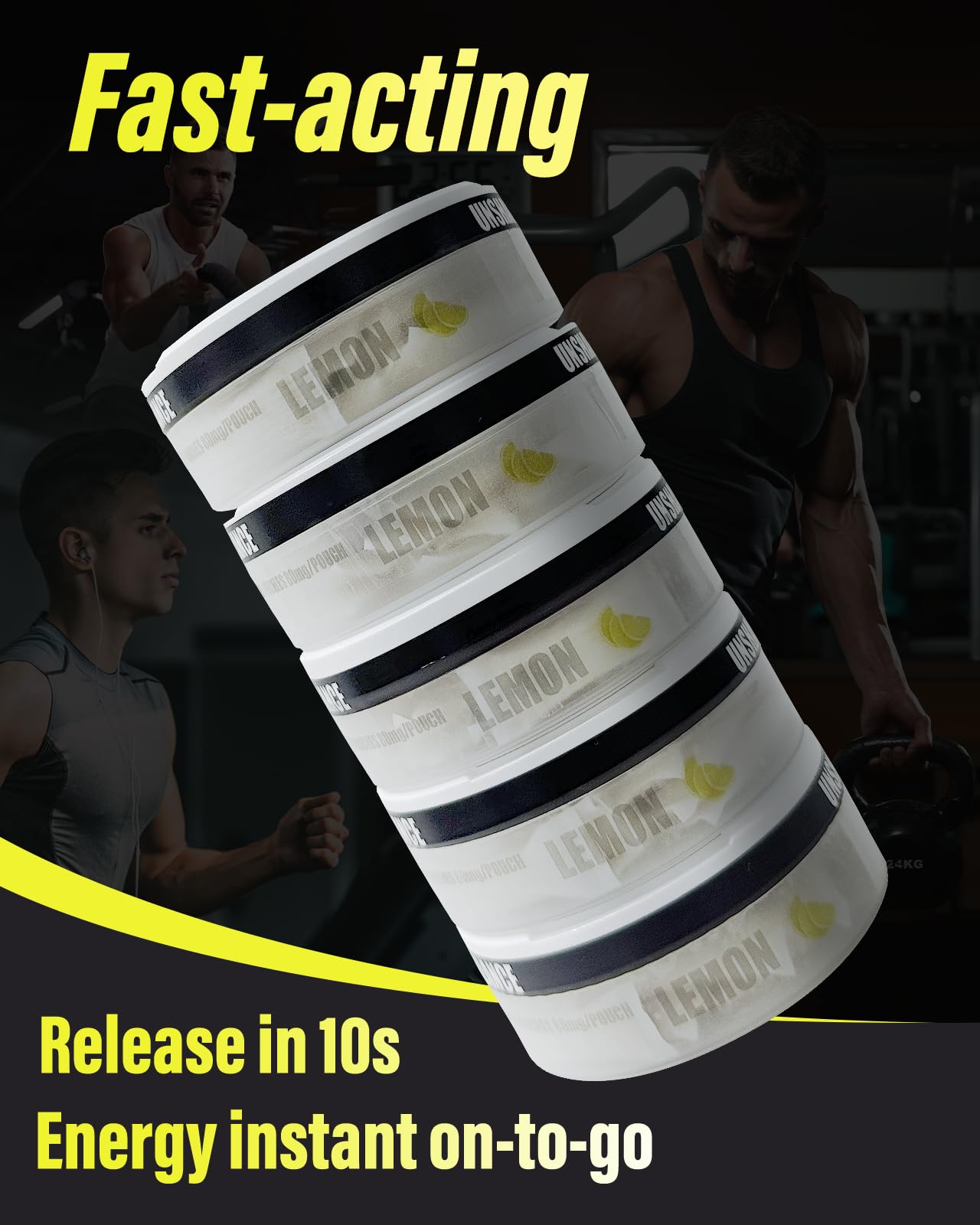 Statera Lemon energy pouch half-open for easy access and portability.