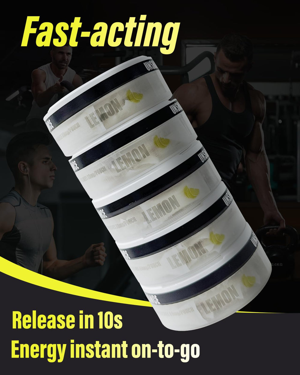 Statera Lemon energy pouch half-open for easy access and portability.